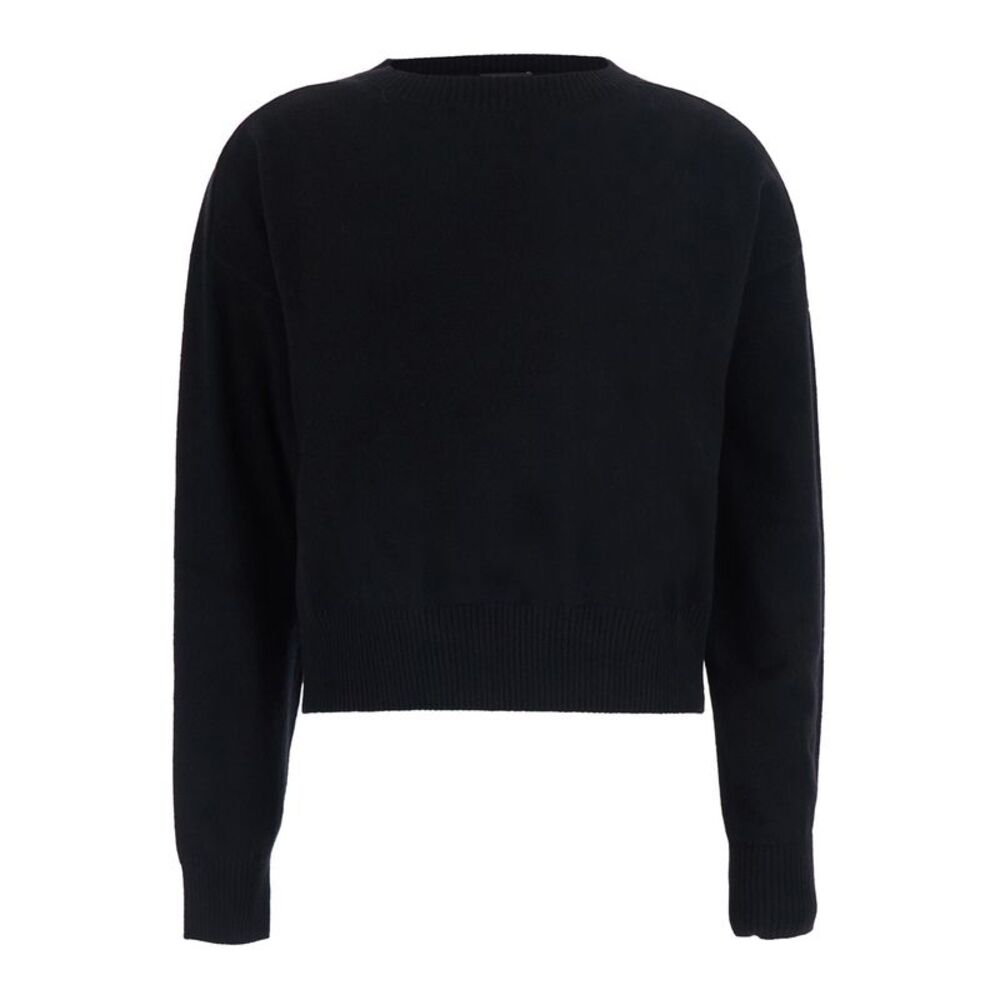 Leplain Women Black Cropped Crewneck Sweater With Ribbed Trims In Cashmere Women